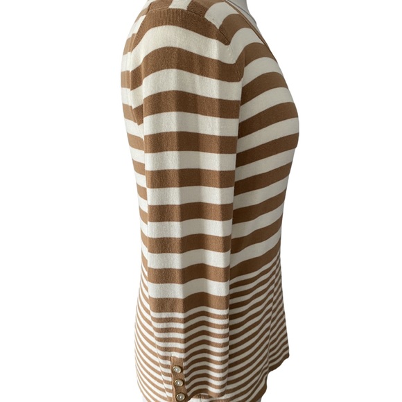 Talbots Small, brown & white striped cotton/rayon blend long sleeve, scoop neck. - Picture 3 of 16
